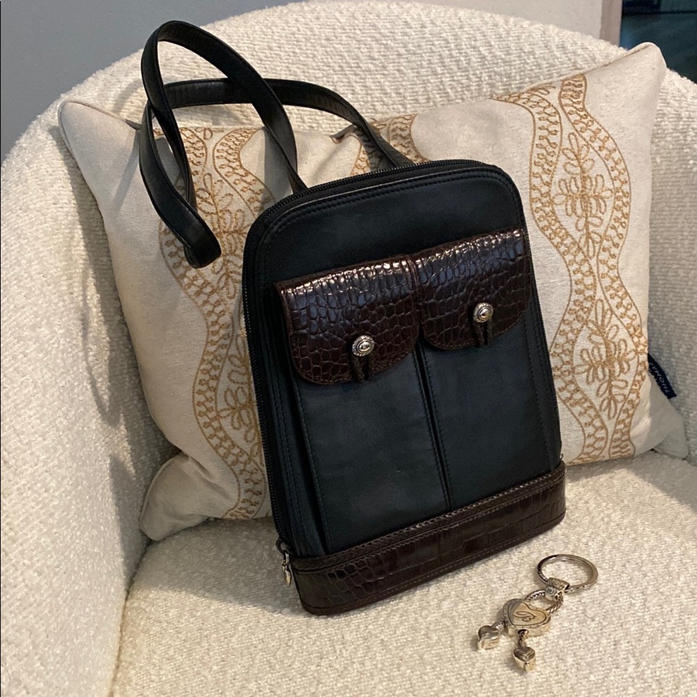 Brighton Black/Brown Crossbody Bag NOS; Store Display Stamped Croc w/keychain